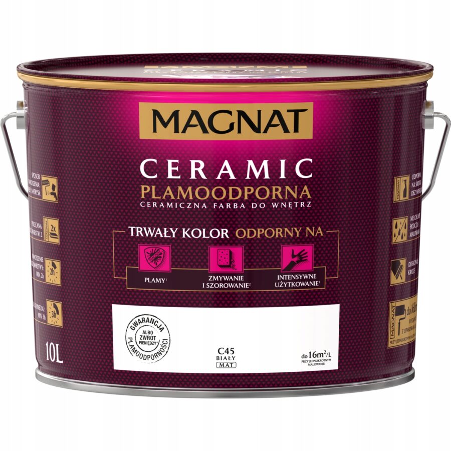 Farba ceramiczna ścienna Magnat 10 l biel mat C45